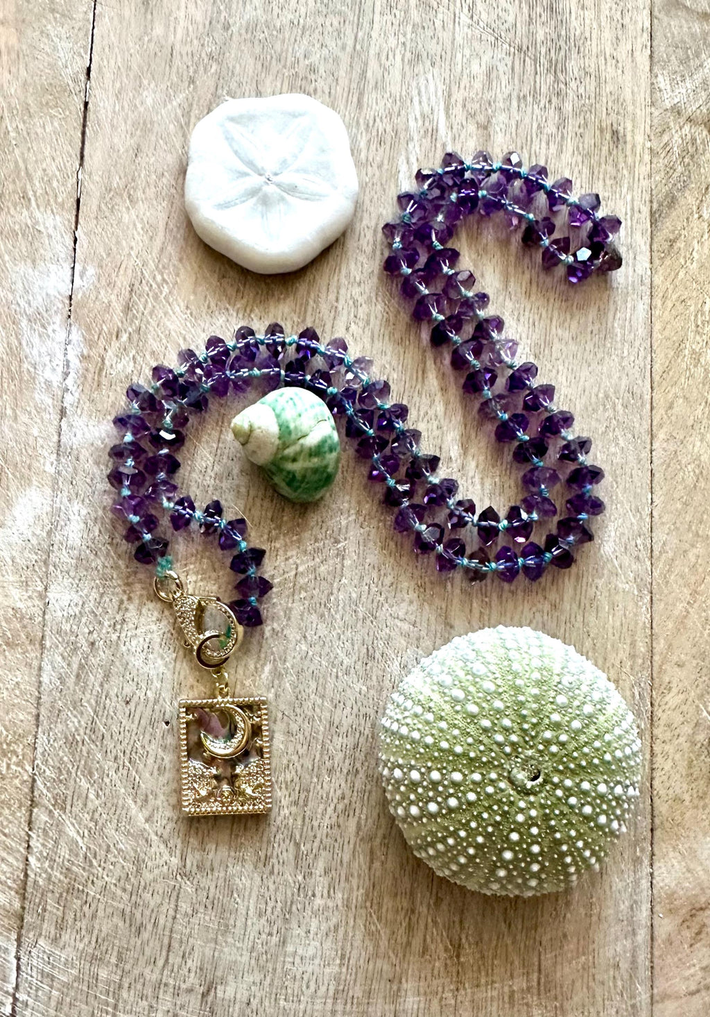 Handmade Sparkling Amethyst Moon & Stars Pendant Necklace
