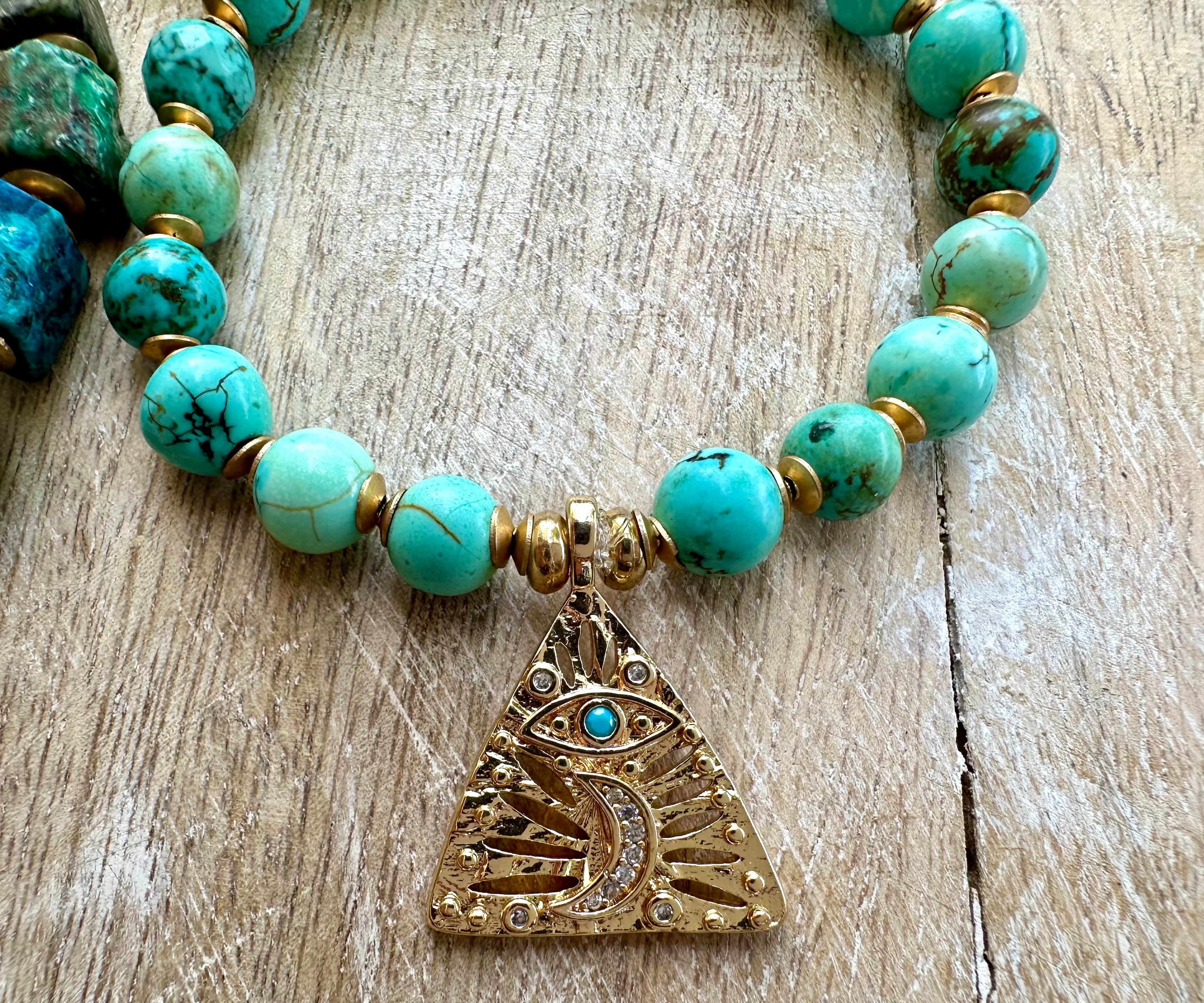 Egyptian Azurite Scarab & Eye of Horus Bracelet Stack