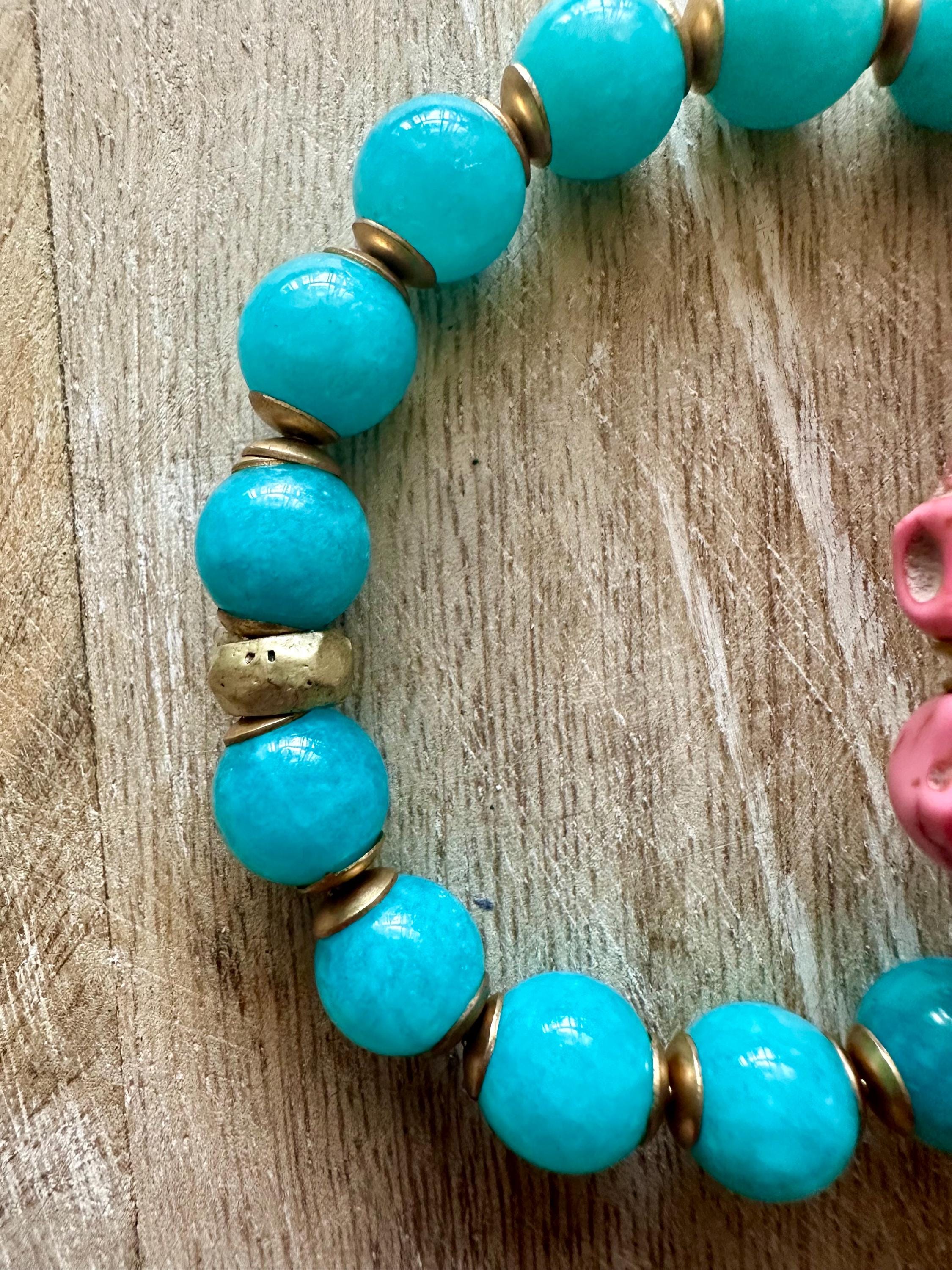 Halloween Pink Sugar Skulls Beaded Bracelet