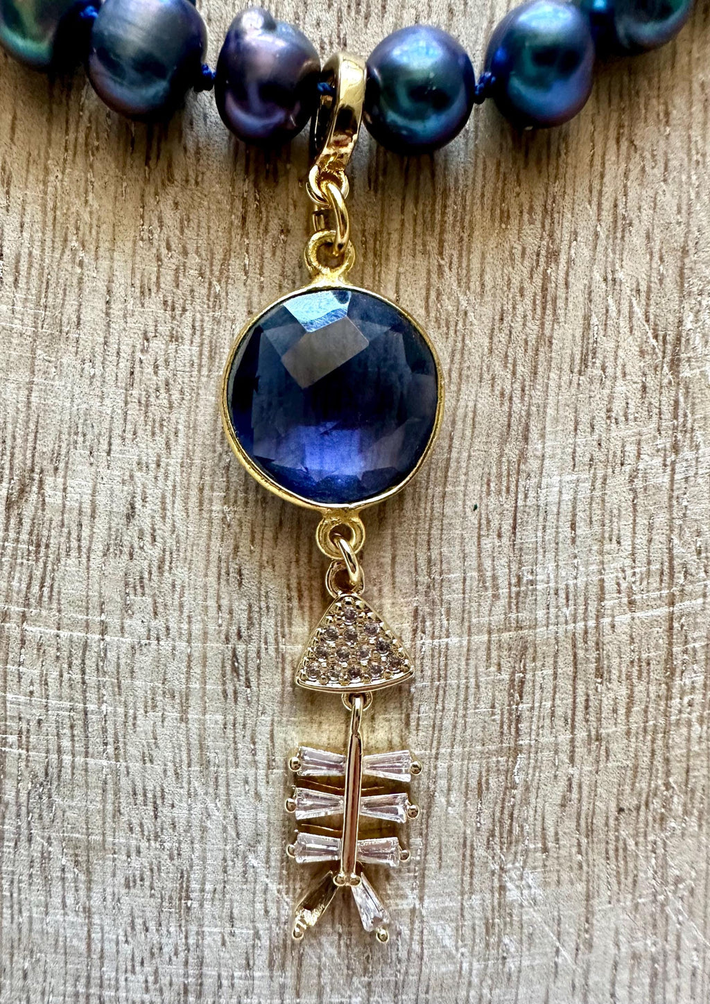 Pearl Fish Pendant Necklace With Iolite