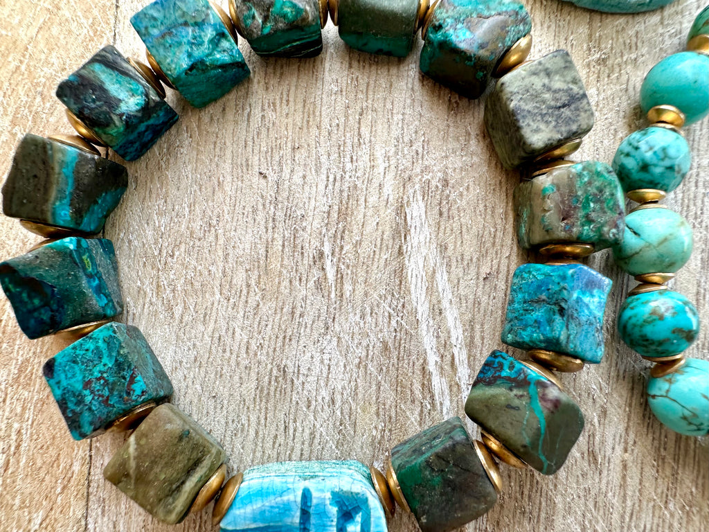 Egyptian Azurite Scarab & Eye of Horus Bracelet Stack