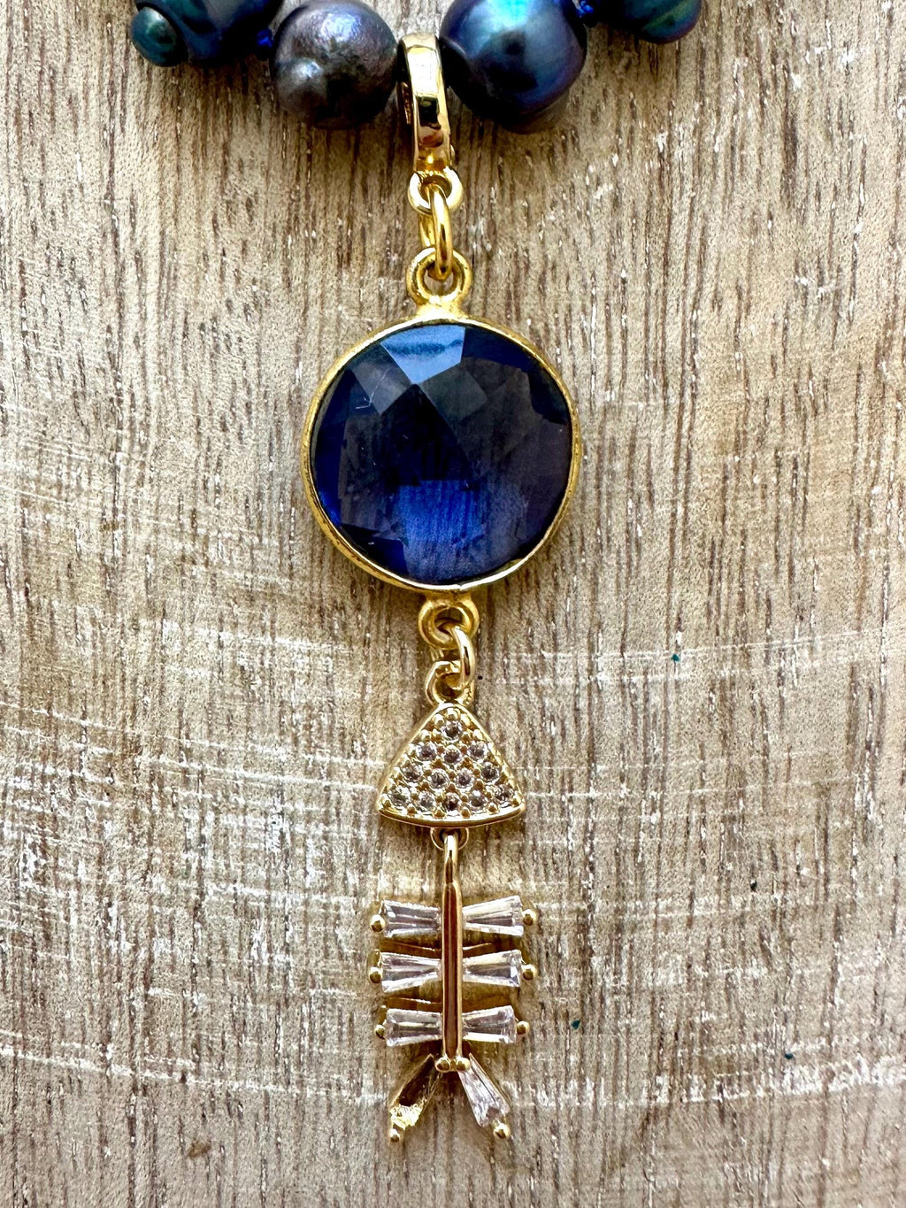 Pearl Fish Pendant Necklace With Iolite