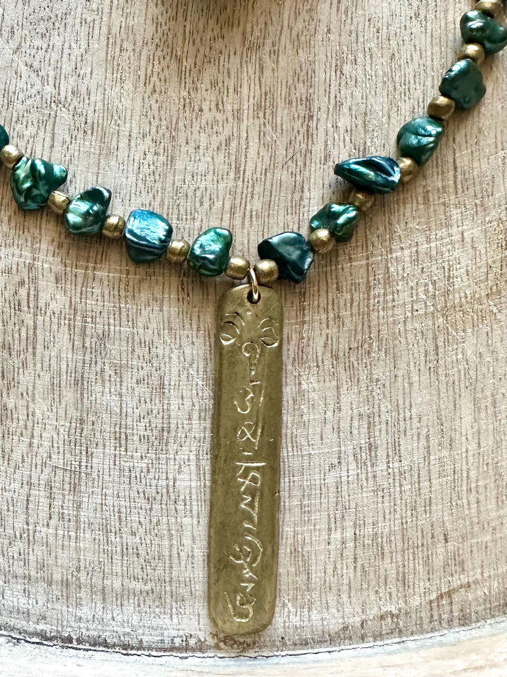 Green Pearl Om Pendant Necklace