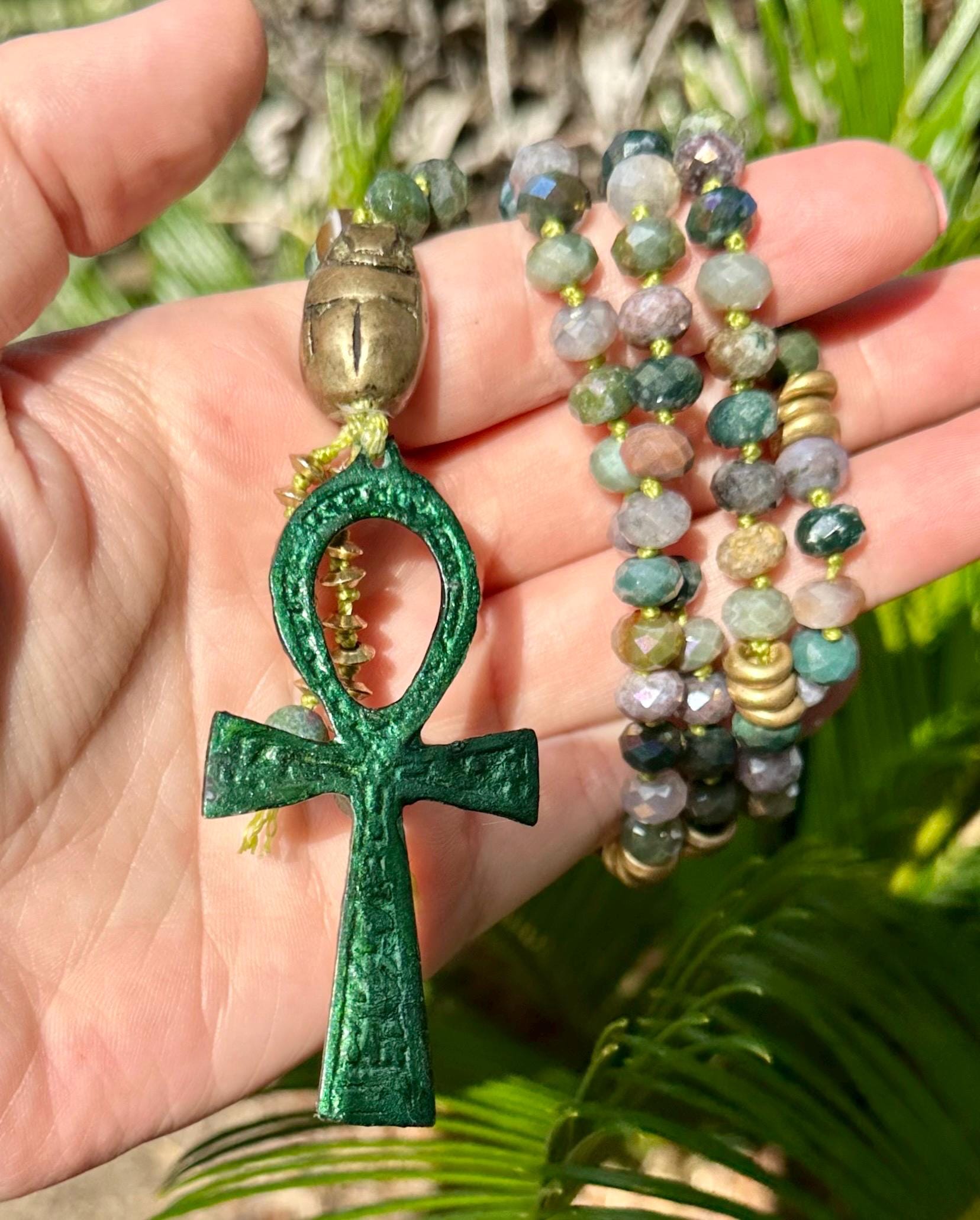 Egyptian Ankh Scarab Pendant Necklace