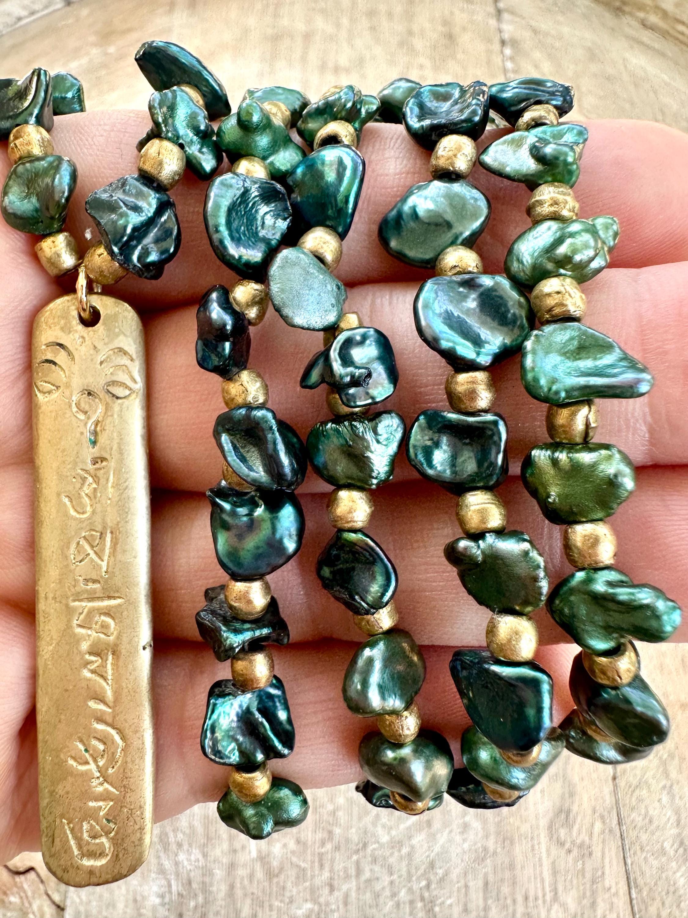 Green Pearl Om Pendant Necklace