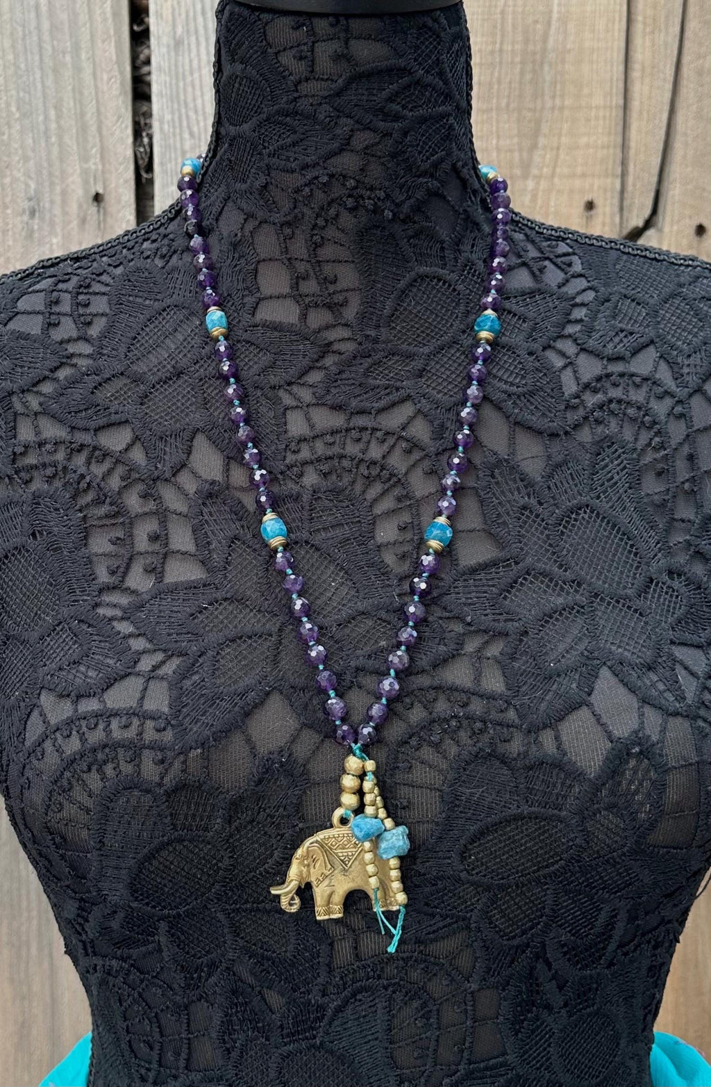 Amethyst & Apatite Elephant Pendant Necklace