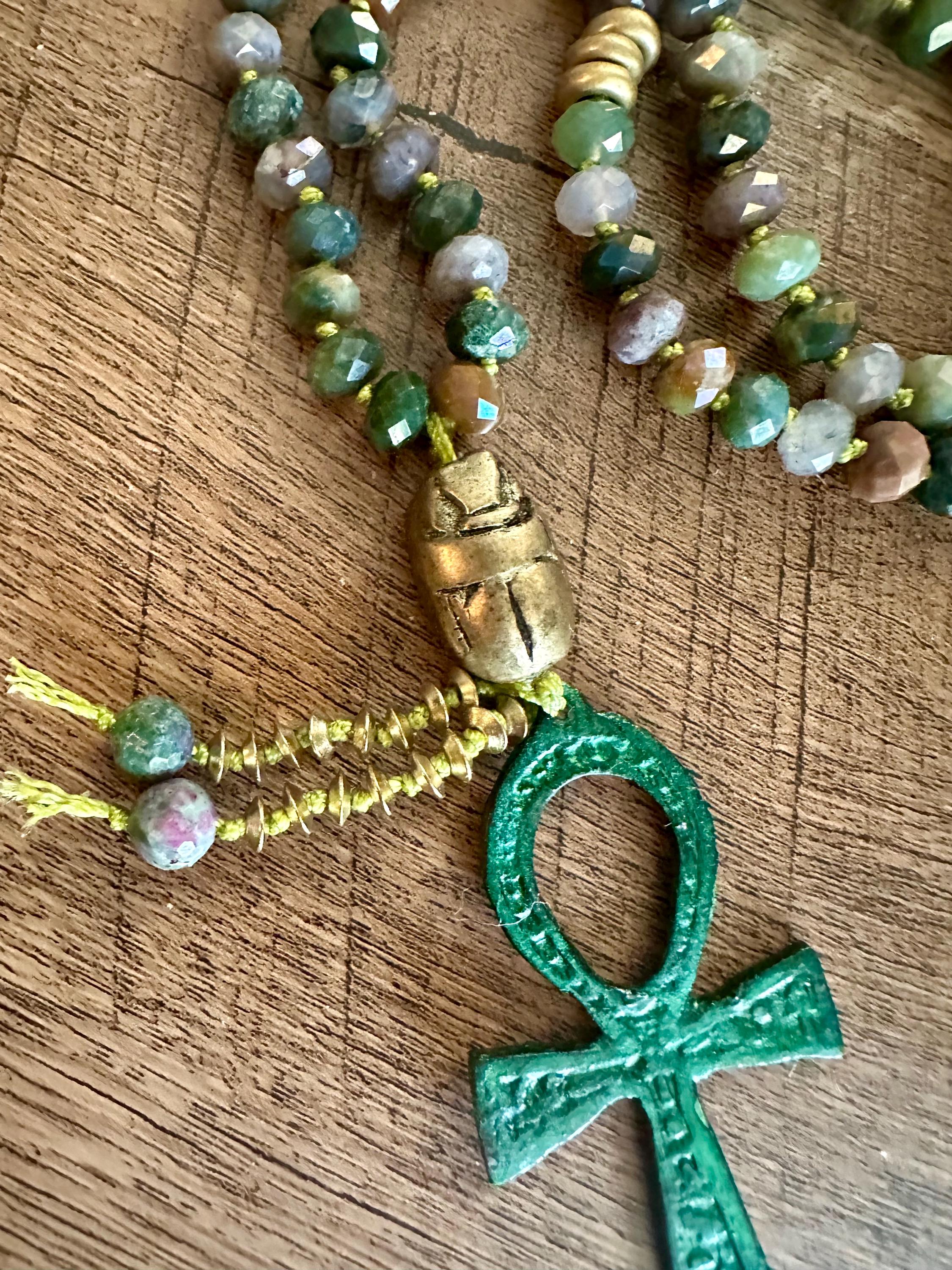 Egyptian Ankh Scarab Pendant Necklace