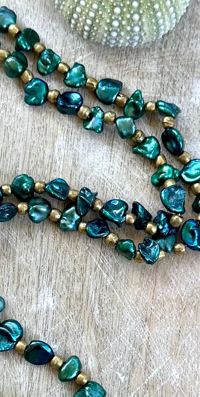 Green Pearl Om Pendant Necklace
