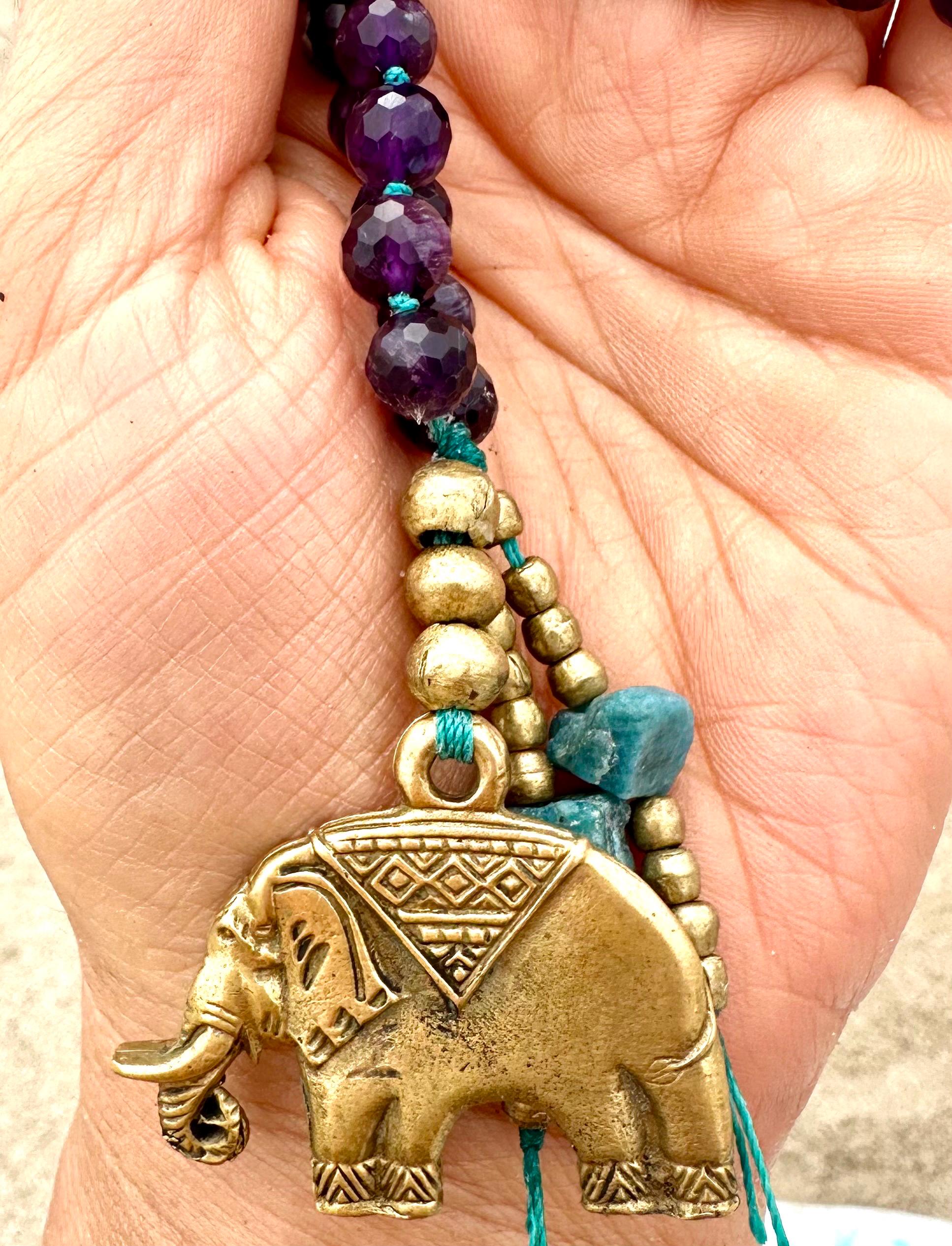 Amethyst & Apatite Elephant Pendant Necklace