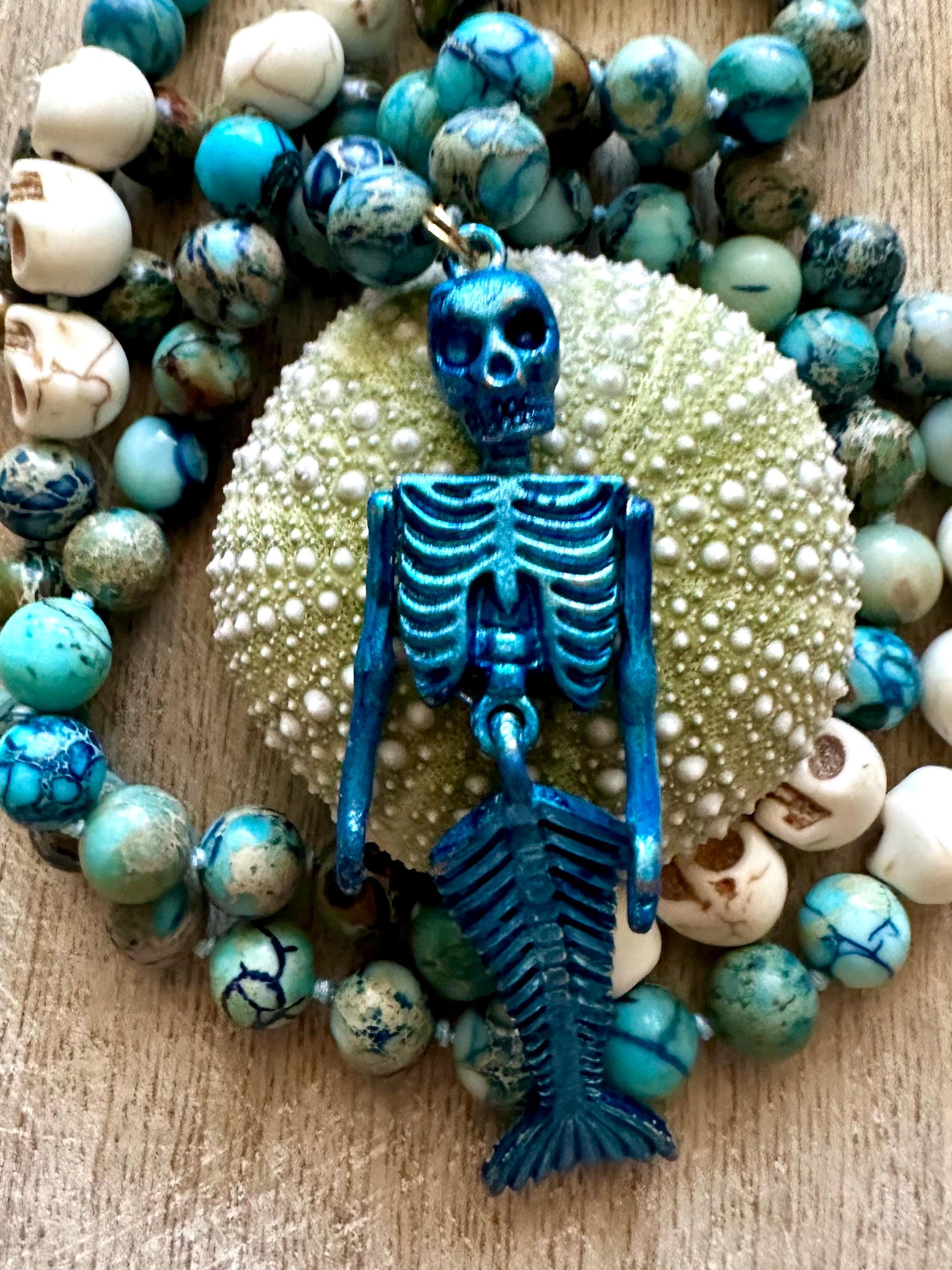 Halloween Mermaid Skeleton Pendant Necklace