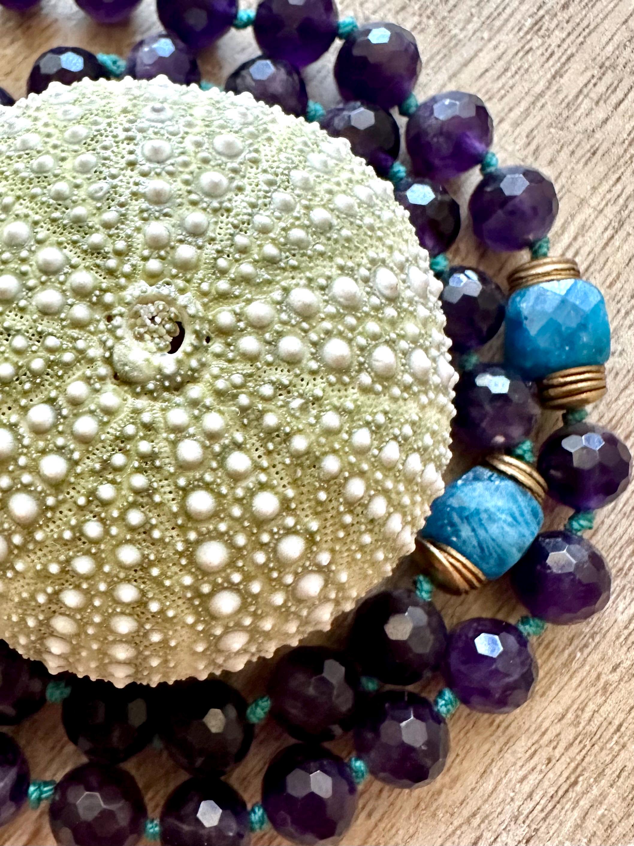 Amethyst & Apatite Elephant Pendant Necklace