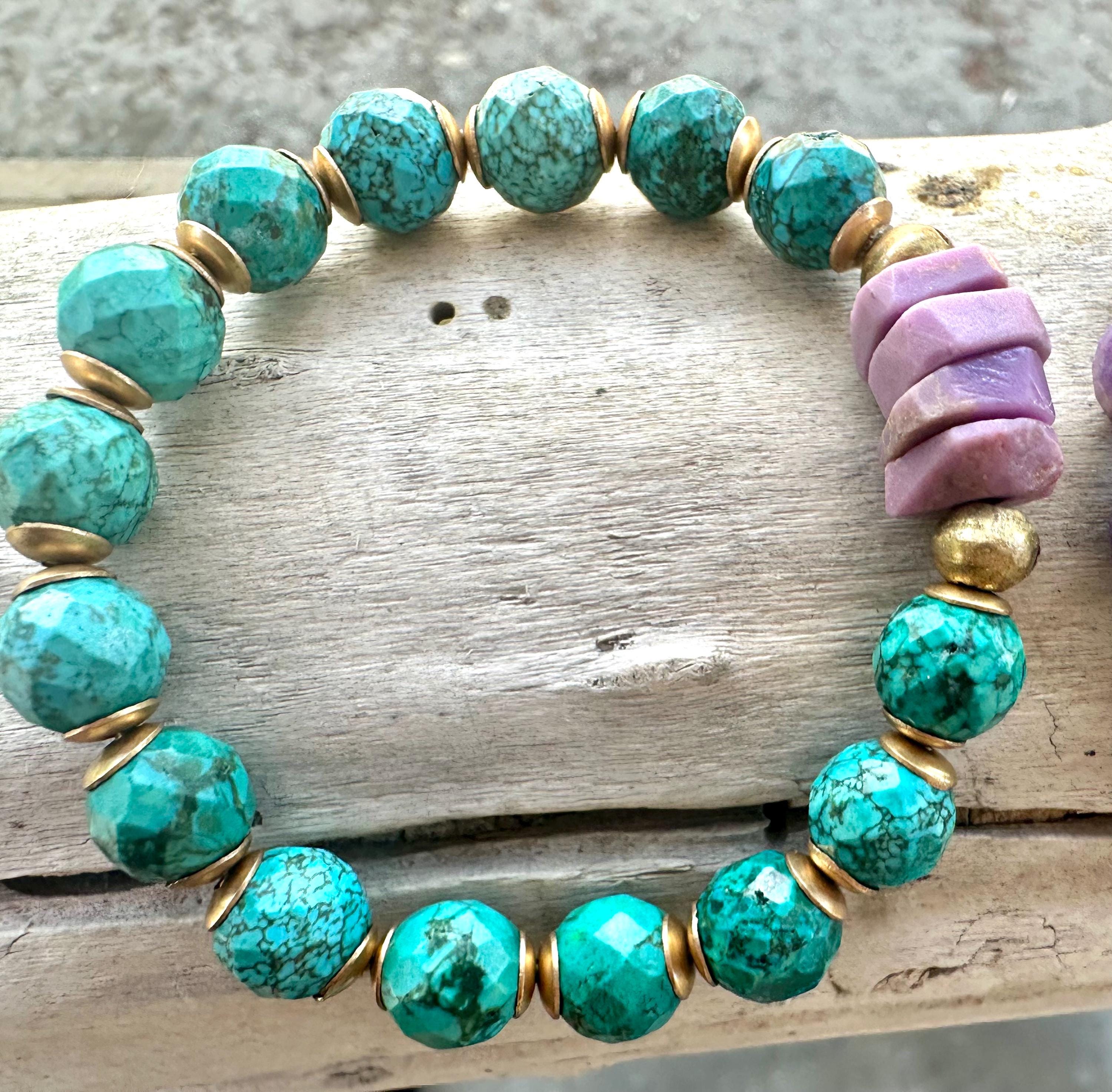 Bird Charm Iolite & Turquoise Bracelet Stack