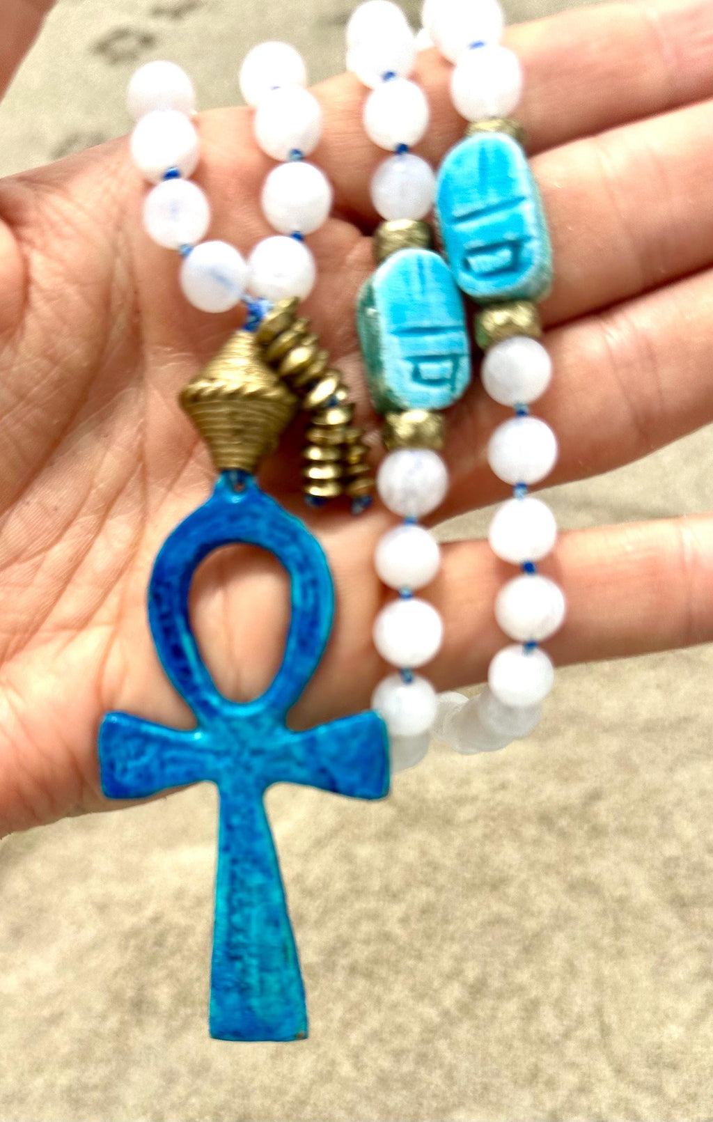 Handmade Egyptian Ankh Scarab Pendant Necklace