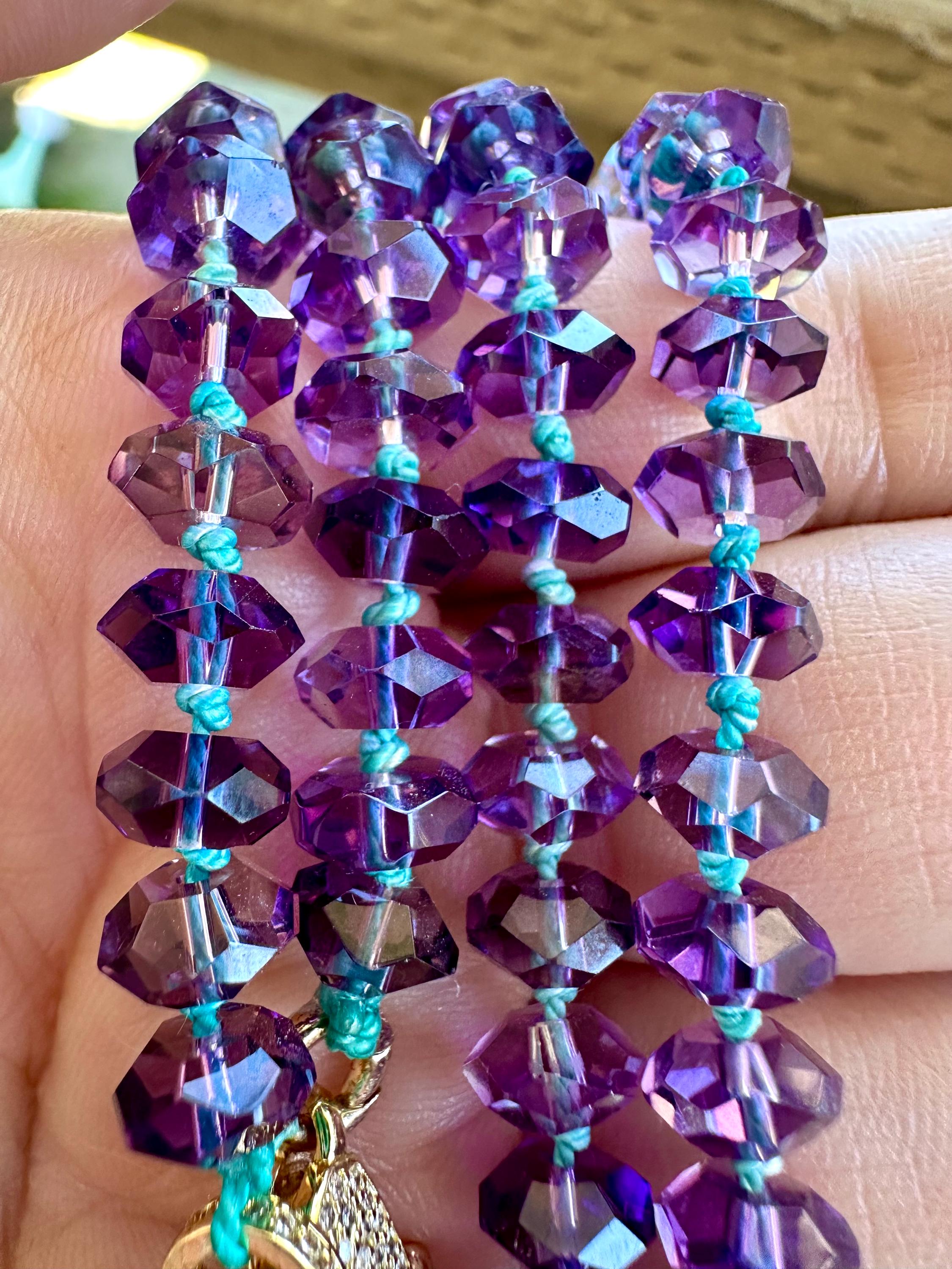Handmade Sparkling Amethyst Moon & Stars Pendant Necklace