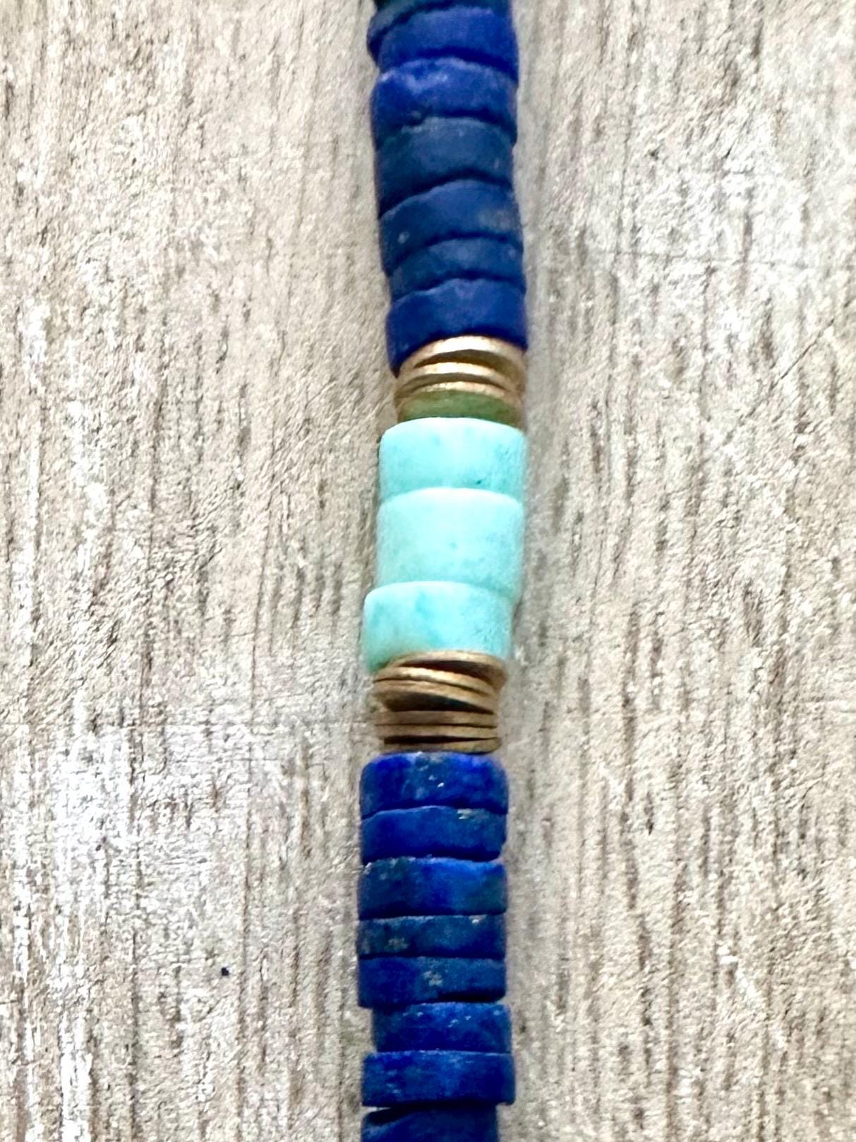 Tibetan Turquoise Pendant Lapis and Bone Necklace