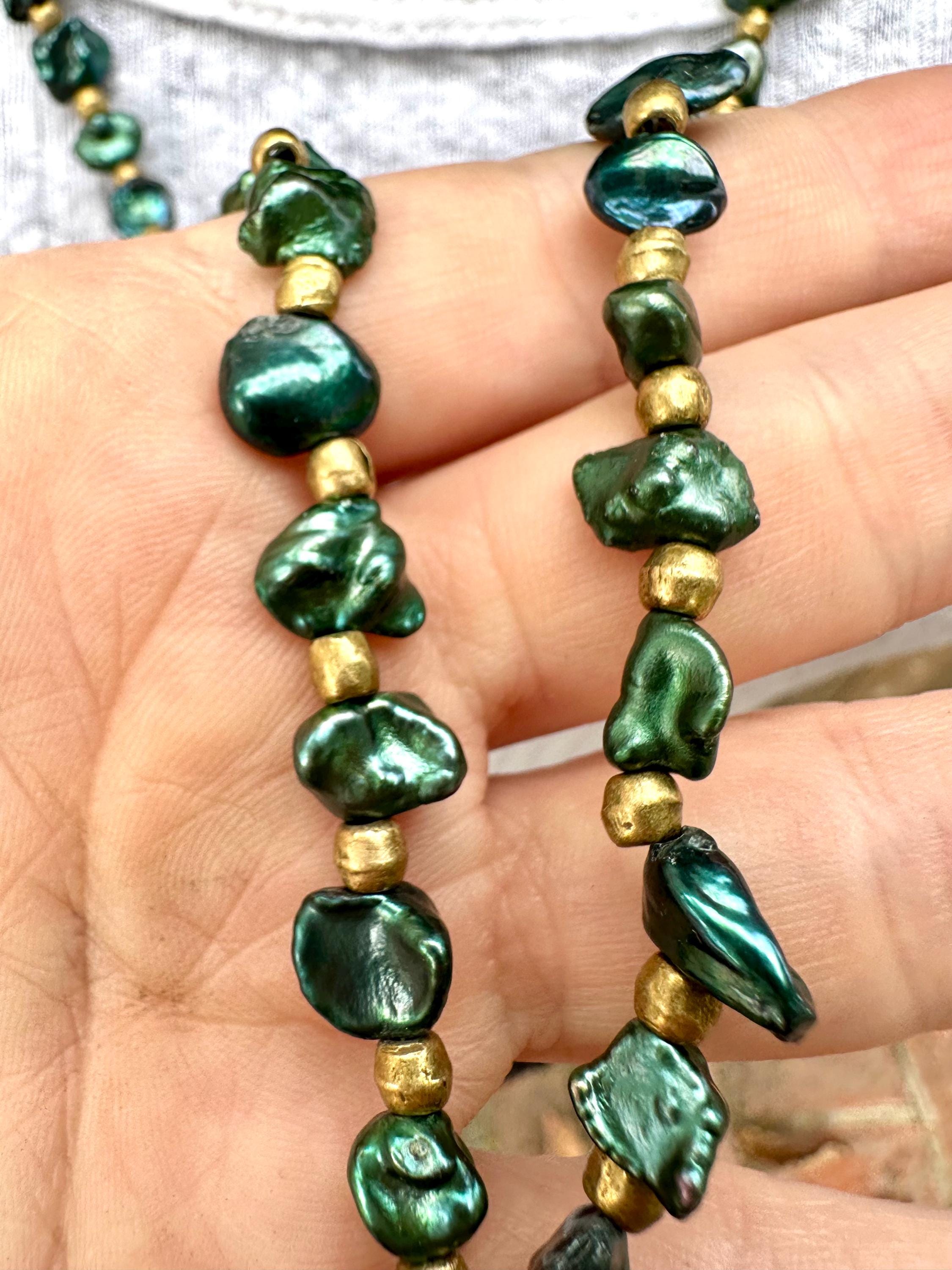 Green Pearl Om Pendant Necklace