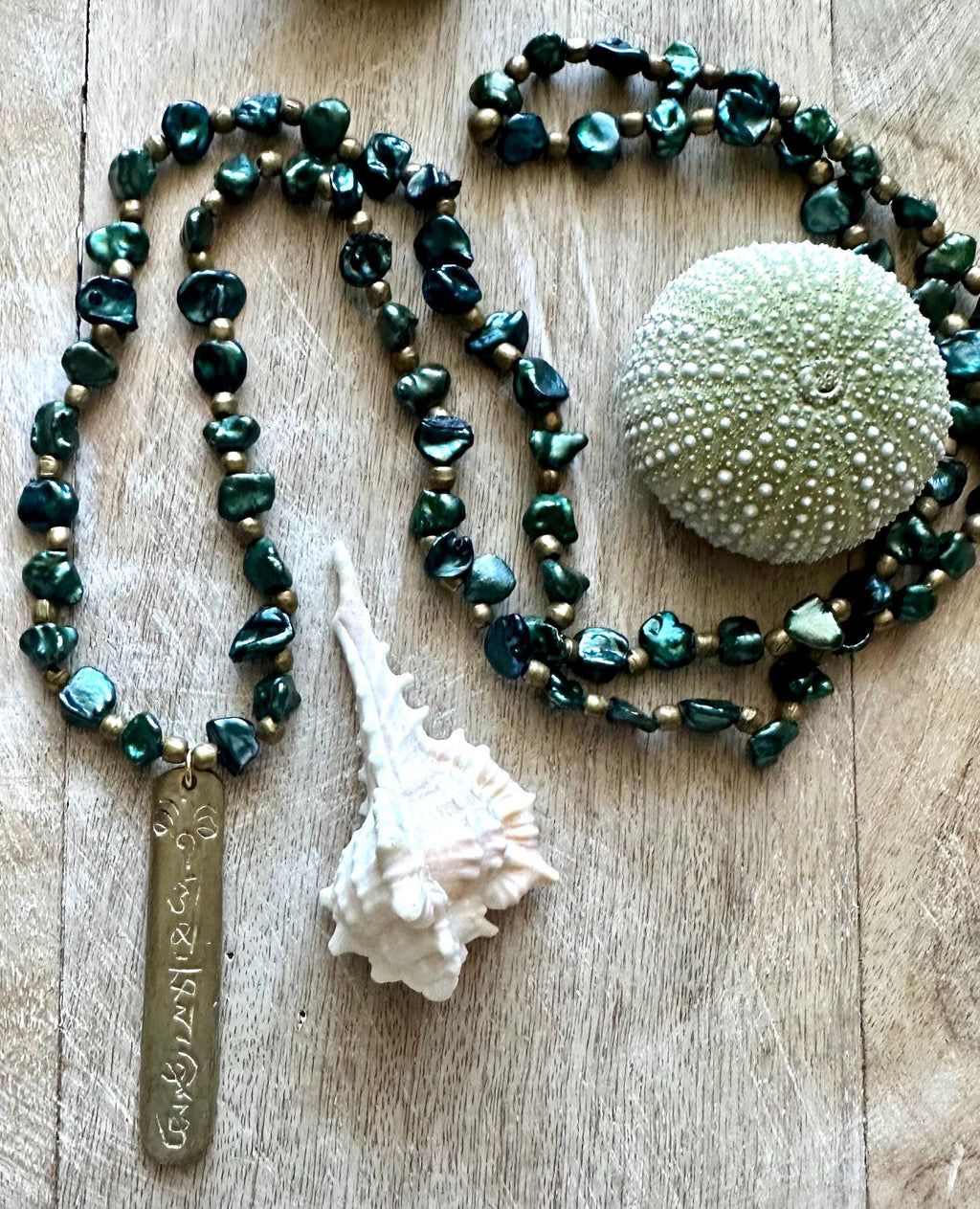 Green Pearl Om Pendant Necklace