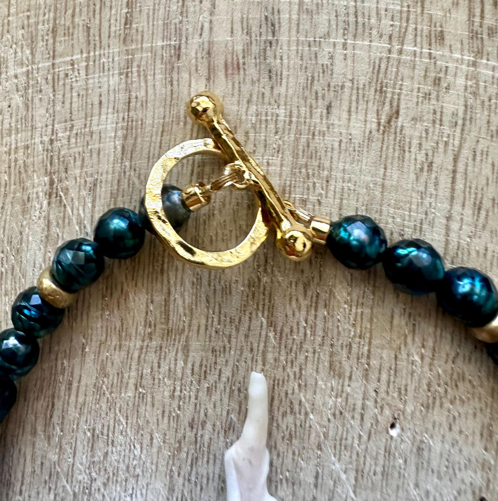 Mystic Blue-Green Pearl Egyptian Eye Of Horus Necklace