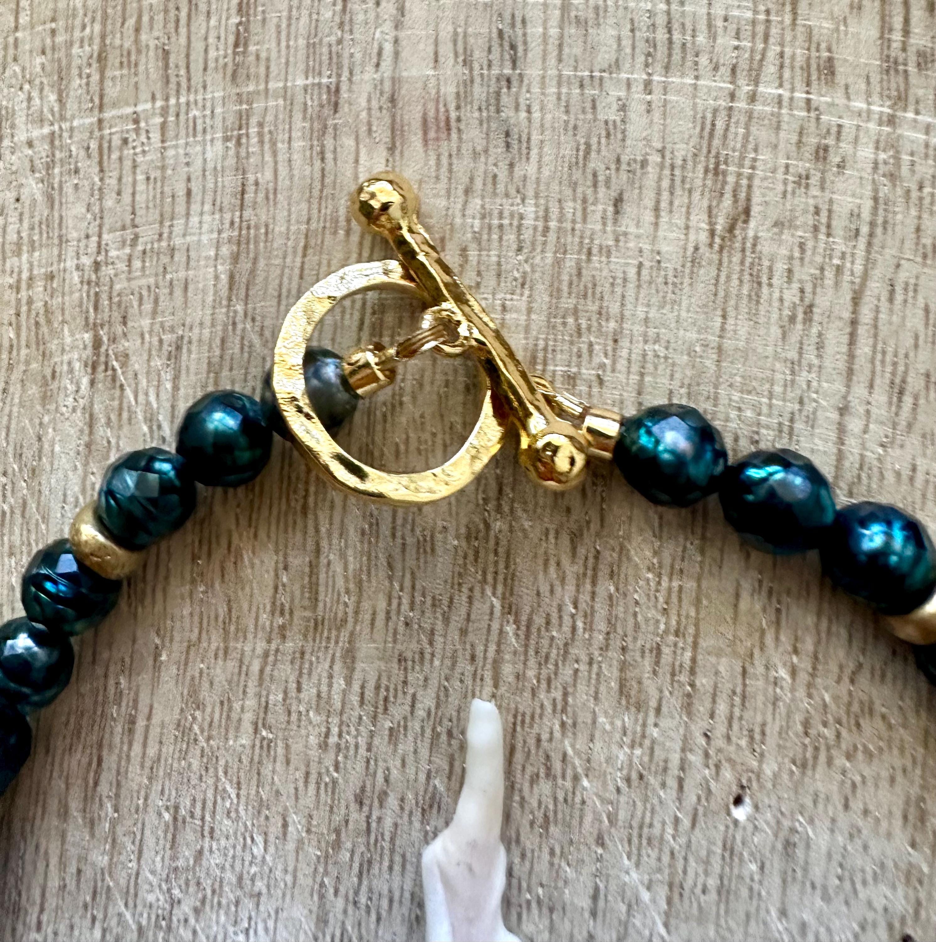 Mystic Blue-Green Pearl Egyptian Eye Of Horus Necklace