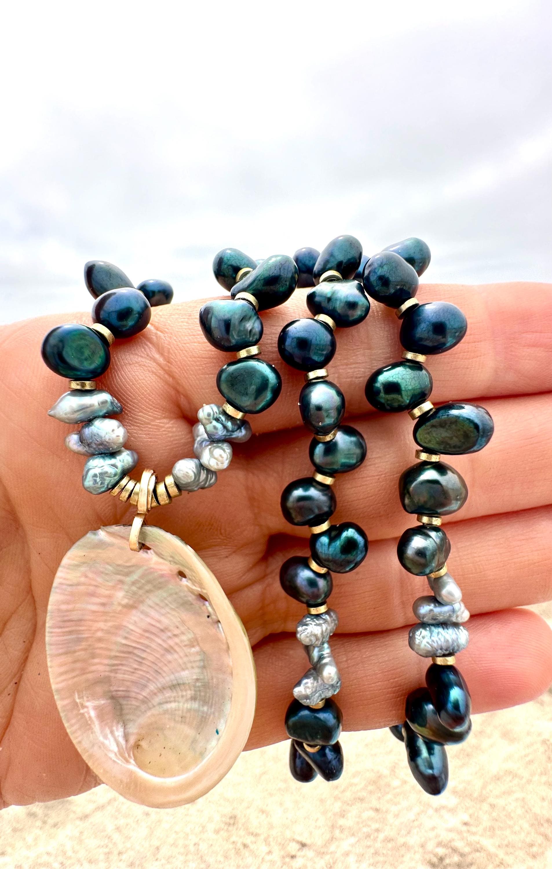 Green Pearl Abalone Shell Pendant Necklace
