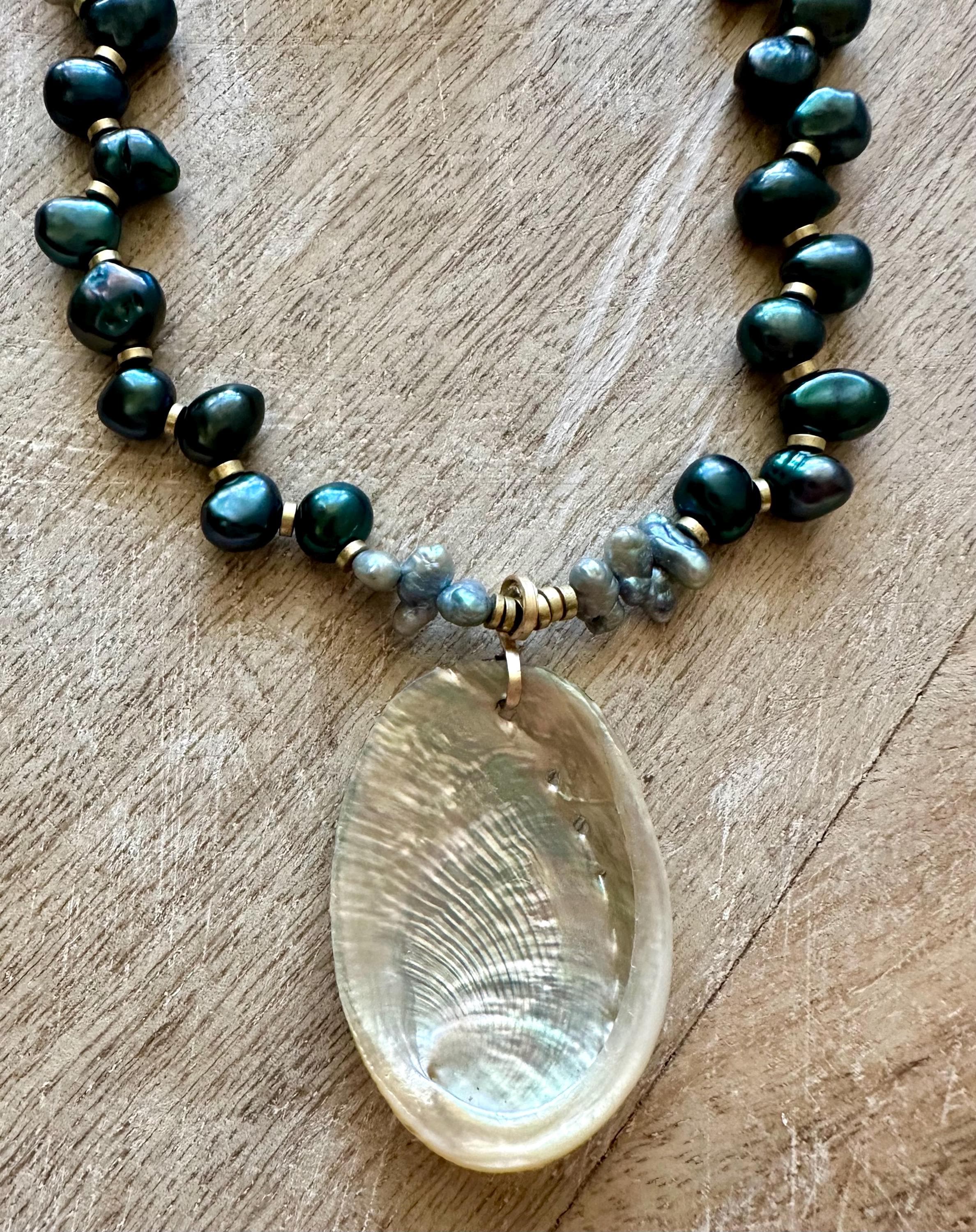 Green Pearl Abalone Shell Pendant Necklace