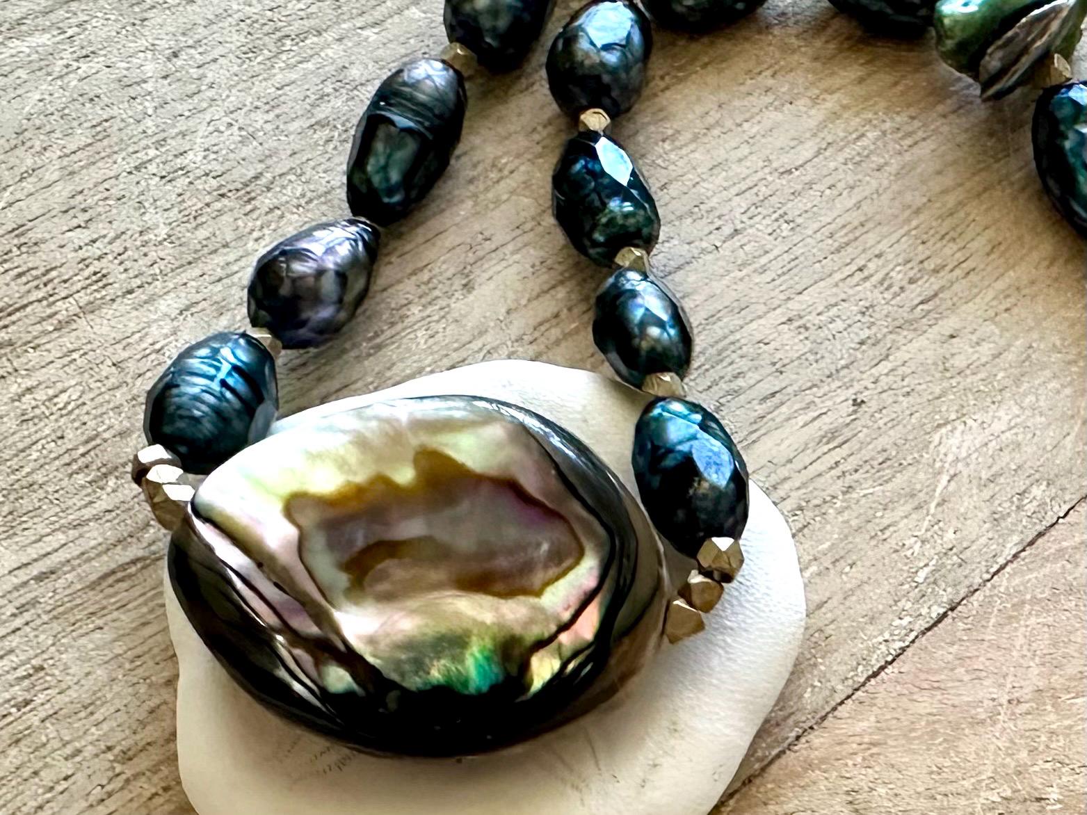 Magical Pearl Necklace with Abalone Pendant