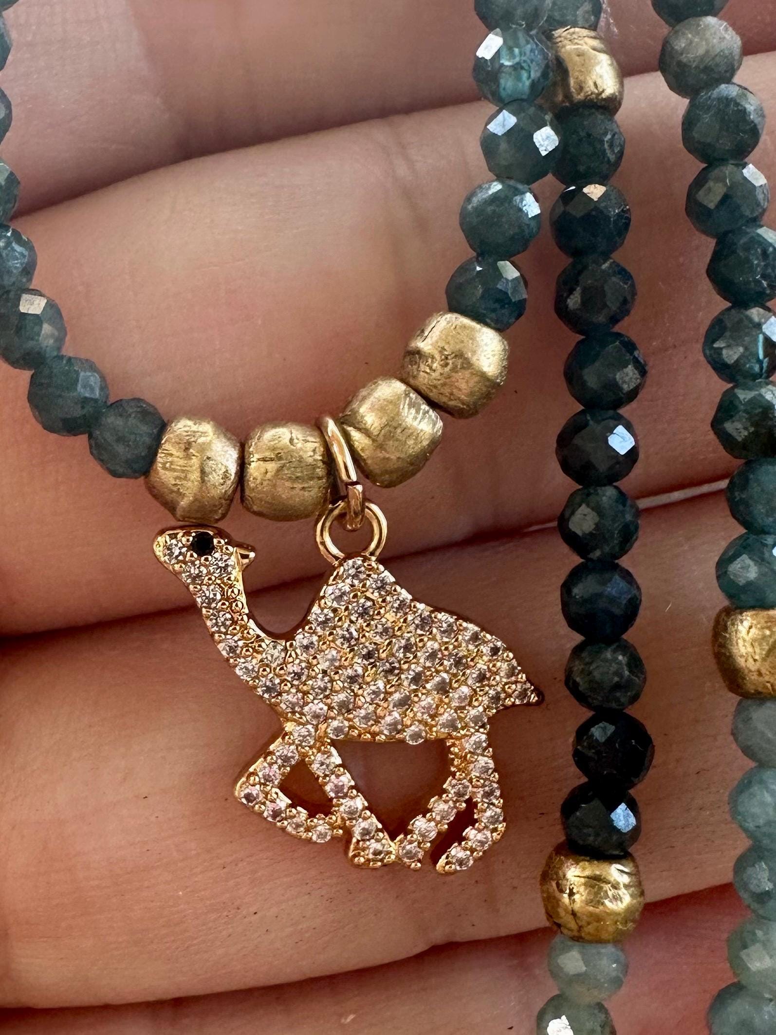 Green Tourmaline Camel Charm Necklace