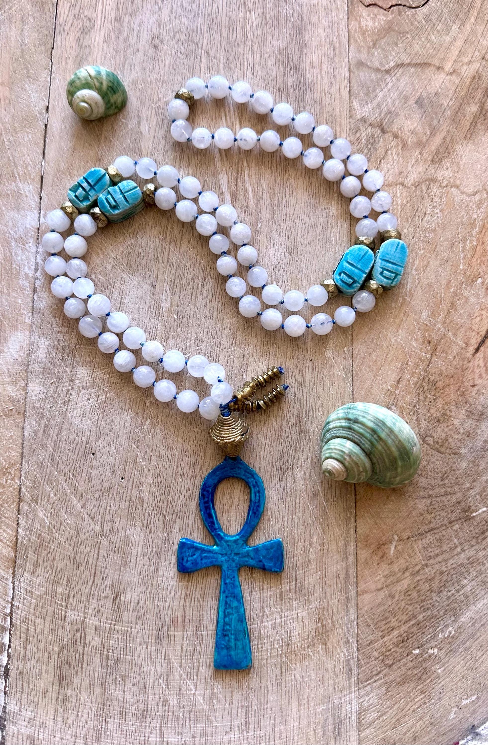 Handmade Egyptian Ankh Scarab Pendant Necklace