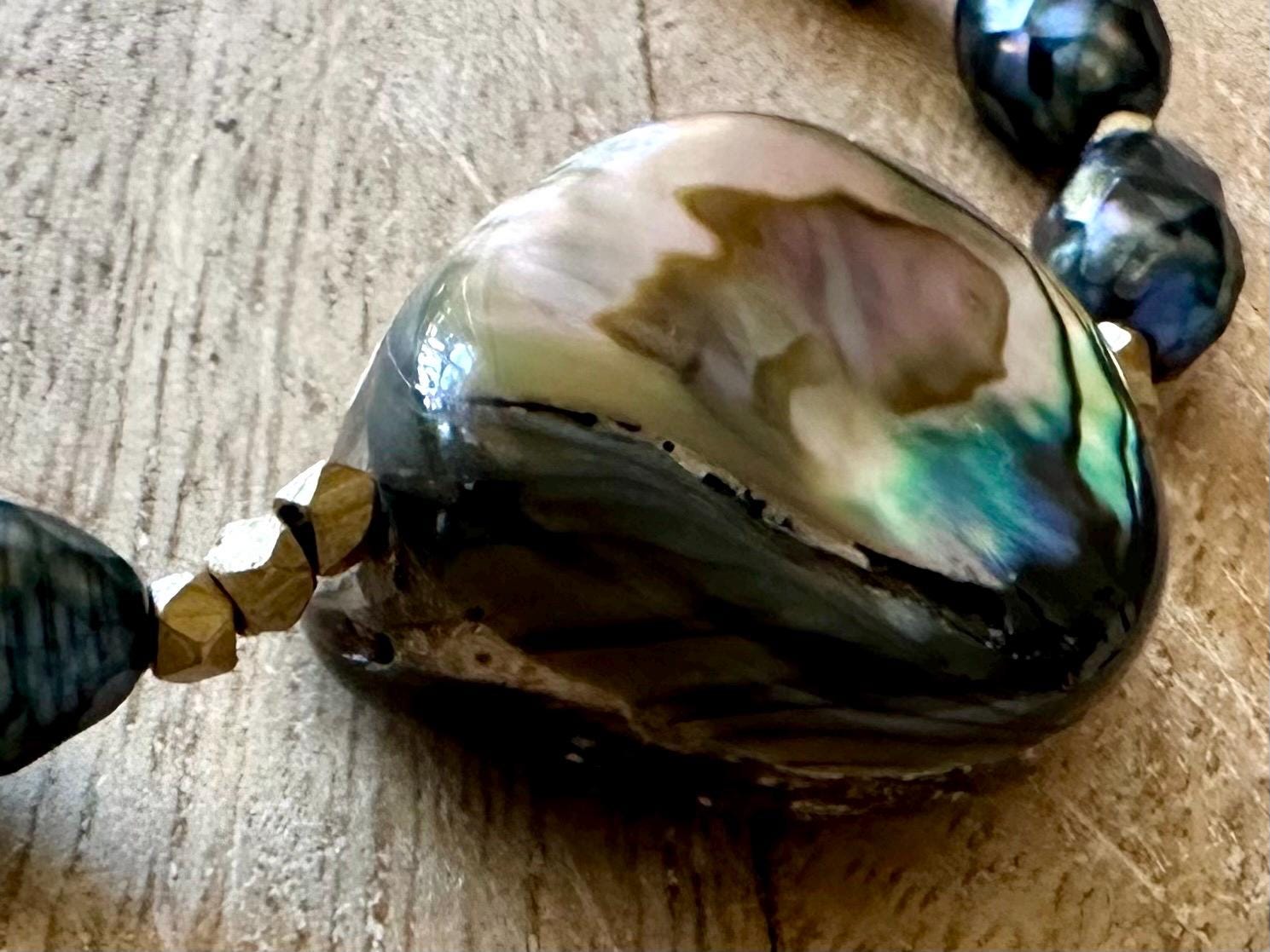 Magical Pearl Necklace with Abalone Pendant