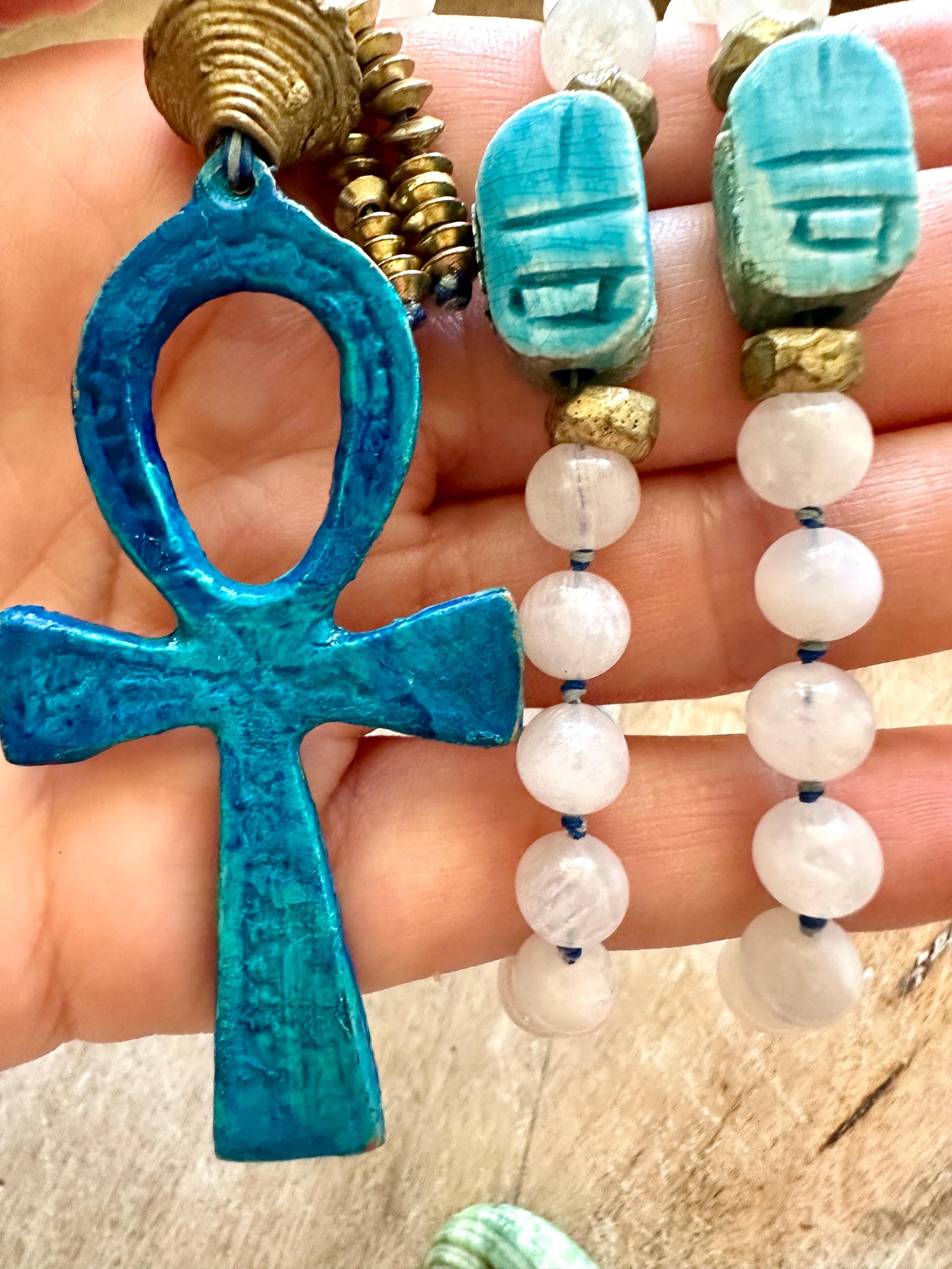 Handmade Egyptian Ankh Scarab Pendant Necklace